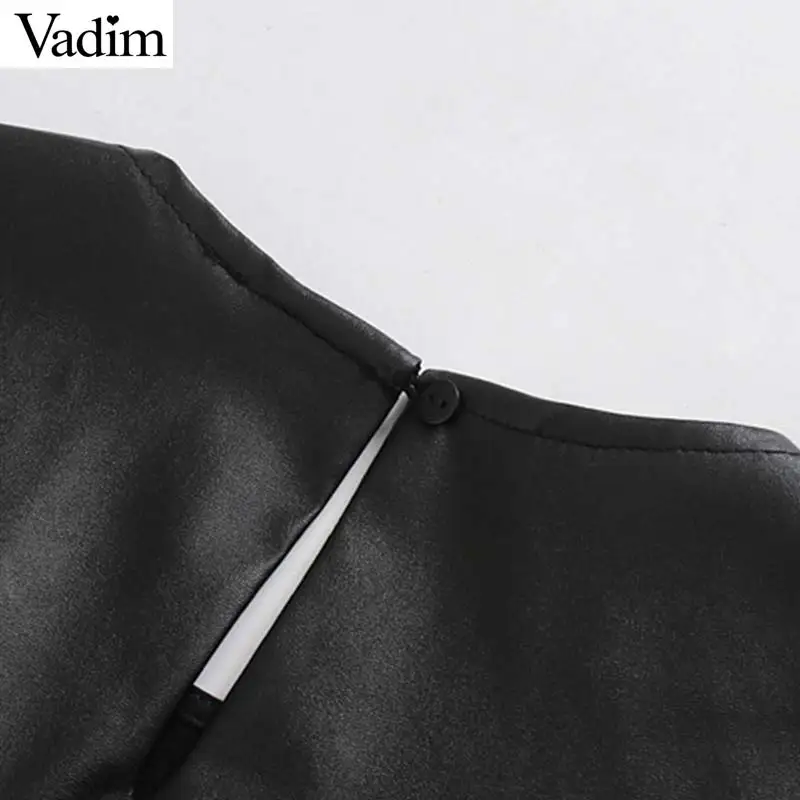 Vadim женское стильное мини-платье из искусственной кожи с длинным рукавом и круглым вырезом, женские повседневные модные черные платья, vestidos mujer QD126
