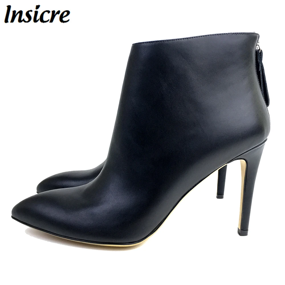 

Fashion Women point toe Ankle Boots basic Shoes Short villus lining Ladies High stiletto Heels zipper Spring Autumn size 32-43