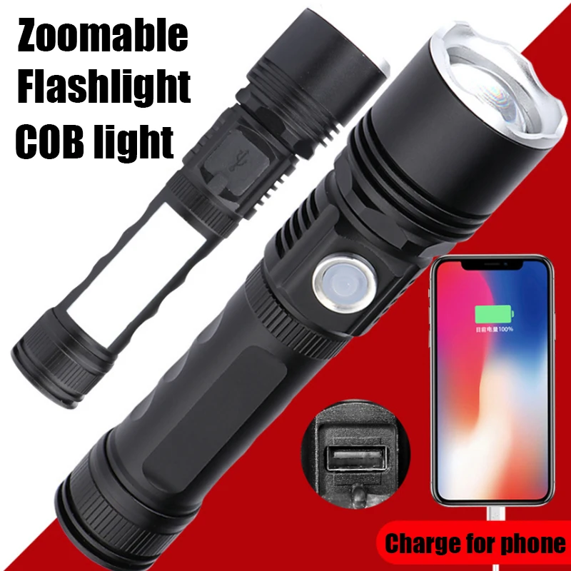 

Portable COB USB Flashlight Rechargeable Mini Handheld Lamp Magnet Power bank Zoomable LED Torch Waterproof 18650 Flashlight