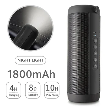 

T2 Bluetooth Music Bass Speaker Waterproof Portable Outdoor LED Wireless Column Loudspeaker Support TF Card FM Radio Aux Input