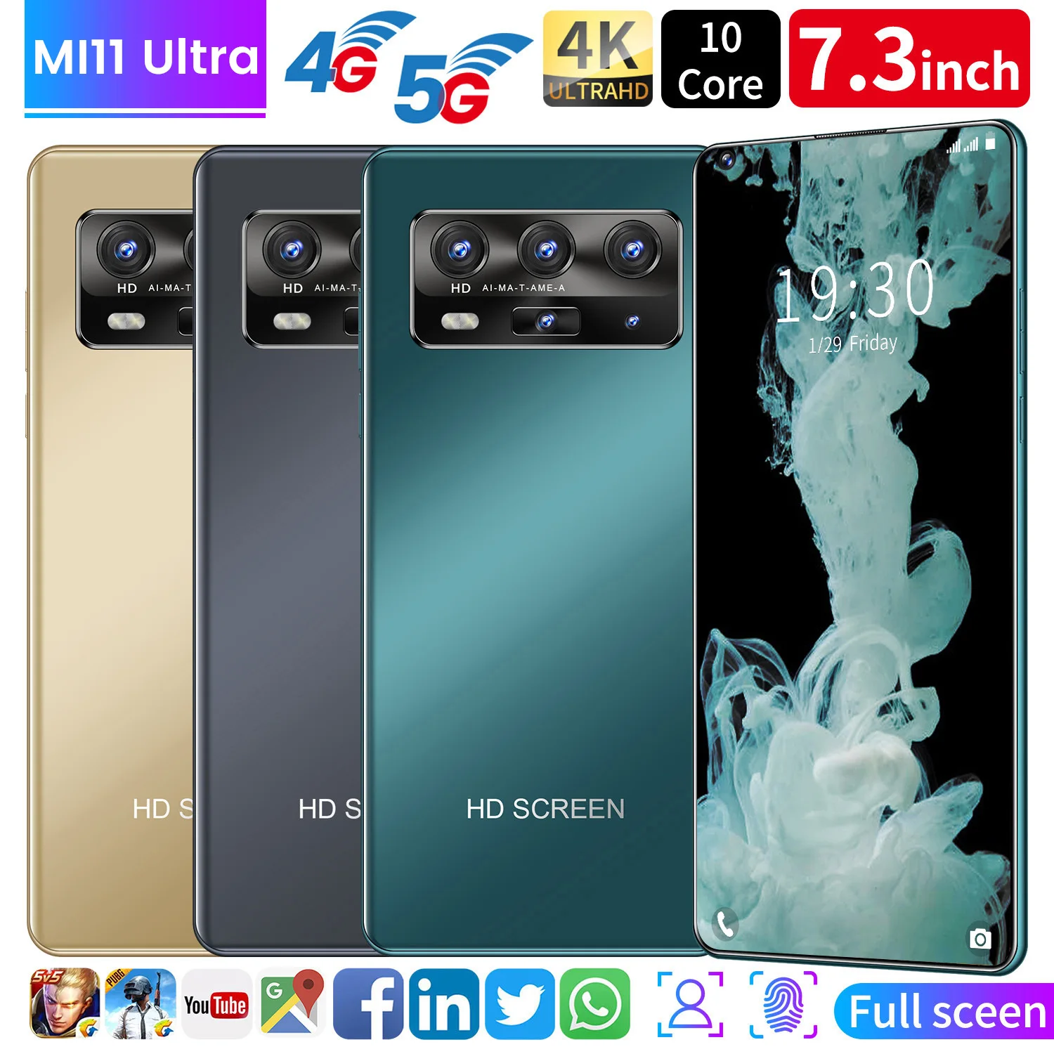5G Smartphone MI11 Ultra Android11 Snapdragon888 12G 512G 6.8 Inch 48MP Deca Core 4G LTE Global Version Undefined Mobile Phone