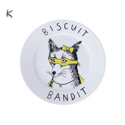 High quality Nordic cutlery cartoon breakfast cake snack dish creative western dish steak dish plate - Цвет: K