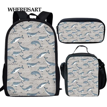 

WHEREISART Unique Narwhal Print Middle School Bookbag for Girls Boys Stylish Children's School Bag Big Capacity Kids Book Bag