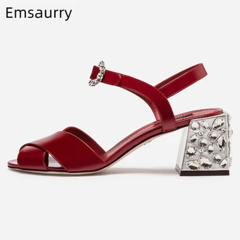 

Jelly Color Cross Belt Sweet Sandals Women Jeweled Crystal Square Heel Ankle Strap Rhinestone Summer Shoes Woman