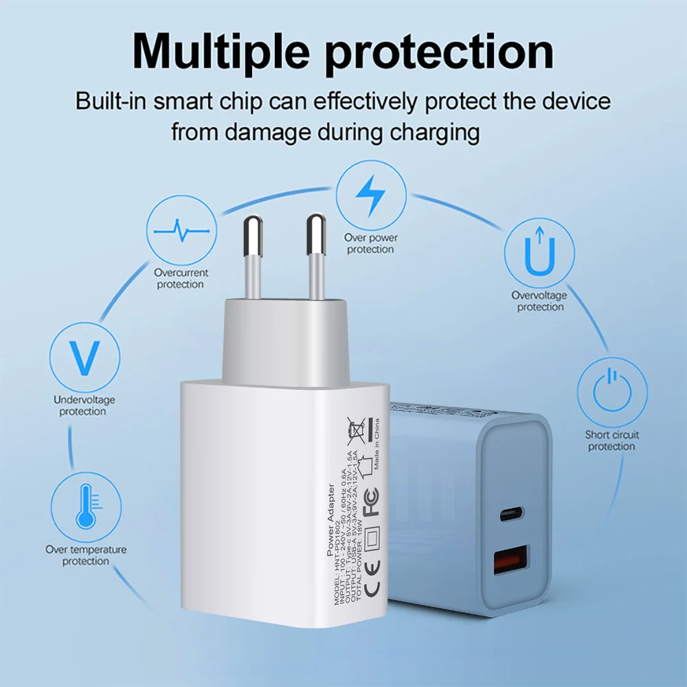 65 watt car charger 18W PD QC3.0 Fast Charging Type C Quick Charge 3.0 US Adapter Dual USB Charger For iPhone 13 12 11 Pro Max Mini SE XS XR 8 iPad usb c 30w