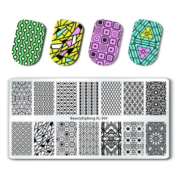 

BeautyBigBang Rectangle Nail Stamping Plates Flower Geometry Pattern Nail Template Image Plate Stencils Tools