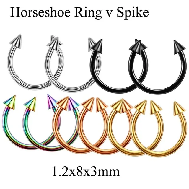 Spike horseshoe 8mm 10 шт./лот стальное кольцо для губ 16 г гвоздик для козелка смешанные цвета ухо спиральный для хряща обруч серьги козелок Грач пирсинг ювелирные изделия - Окраска металла: Spike horseshoe 8mm
