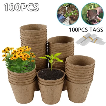 

100pcs Fibre Paper Pots Starters Seedling Herb Seed Nursery Cup Kit Biodegradable Seed Starter Pots Cup for Garden Cultivation
