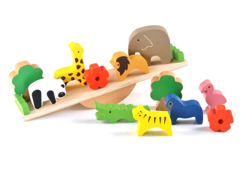 Строительные блоки для балансировки животных Seesaw Jenga игры слон деревянный цвет Монтессори детские игрушки для детей сборка развивающие