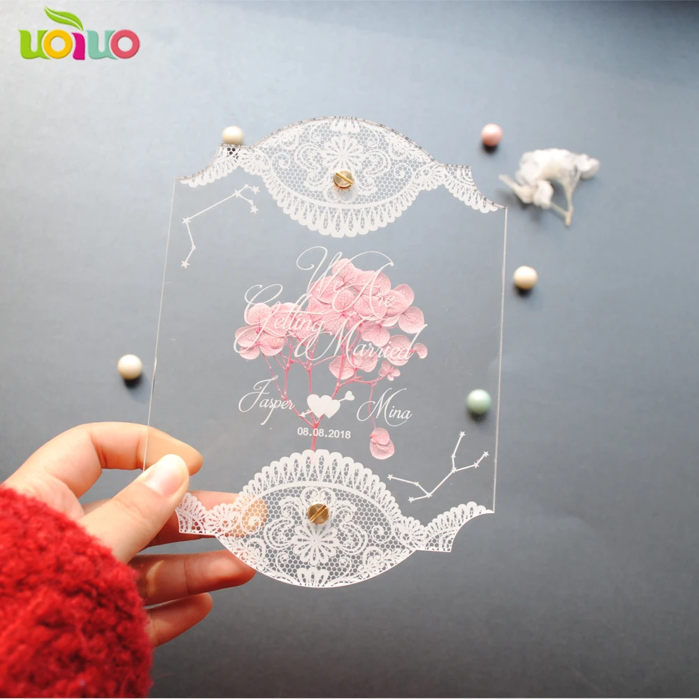 

10pcs custom lace flower wedding invitation card 2piece cards with flowers middle graduation party invitations