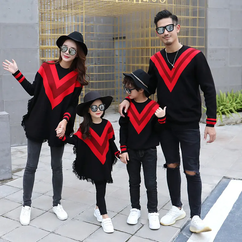 Black sweater Осенне-зимняя обувь «mommy and me» рождественские свитеры для семьи папа, дочка футболки Одинаковая одежда для мамы и дочки, папы и сына; подходящая одежда - Цвет: Black sweater