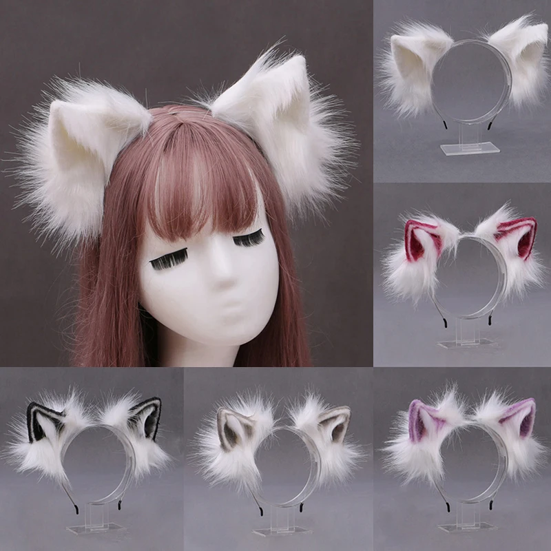 Women Lolita Cute Animal Plush Cat Ears Hair Hoop Band Headband Cosplay Costume