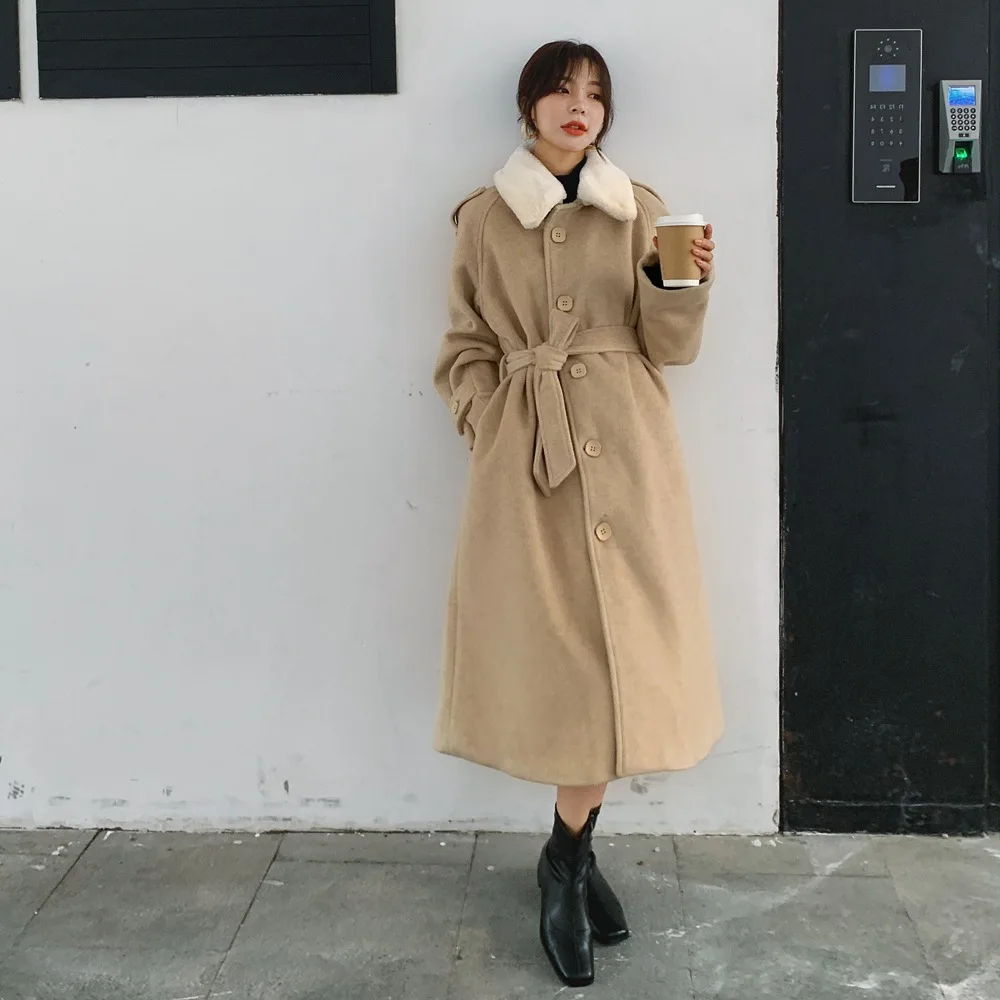 

Photo Shoot Rabbit Fur Collar Woolen Jacket 2019 Winter New Style WOMEN'S Dress Retro CHIC-Style Single-Breasted Waist Hugging D