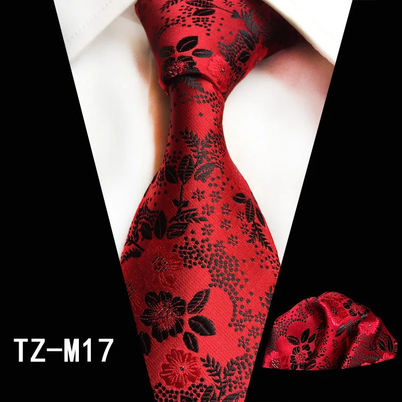 Ricnais Модный 8 см мужской шелковый галстук набор красные зеленые с Пейсли Цветочные носовые платки галстук костюм бизнес свадьба Формальные шеи галстуки Набор - Цвет: 17