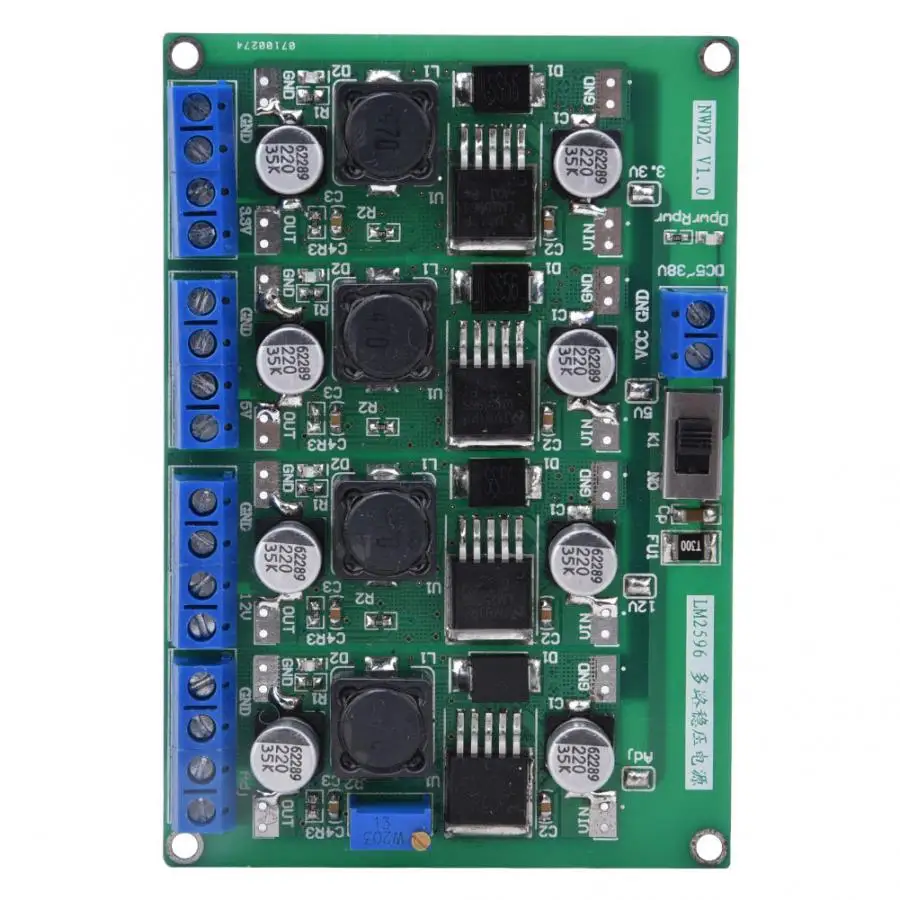 Напряжение регулятор LM2596 4 независимых канала 3,3 V/5В/12В/регулируемый Питание преобразователя постоянного тока