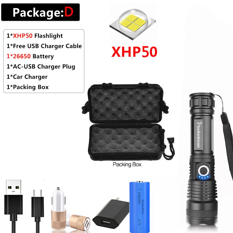 Package D Светодиодный светильник-вспышка самый мощный xhp70.2 САМЫЙ МОЩНЫЙ СВЕТИЛЬНИК-вспышка 26650 usb фонарь xhp70 xhp50 фонарь 18650 охотничий Фонарь ручной светильник - Emitting Color: Package D