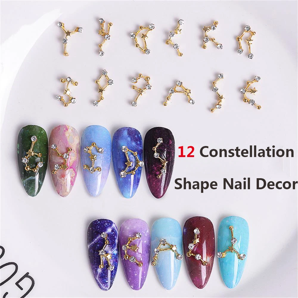 12 Constellation Shape Nail Art Decorations 3D Alloy Nail Rhinestones Creative Jewelry Decor Nail Wheel DIY Manicure Accessories