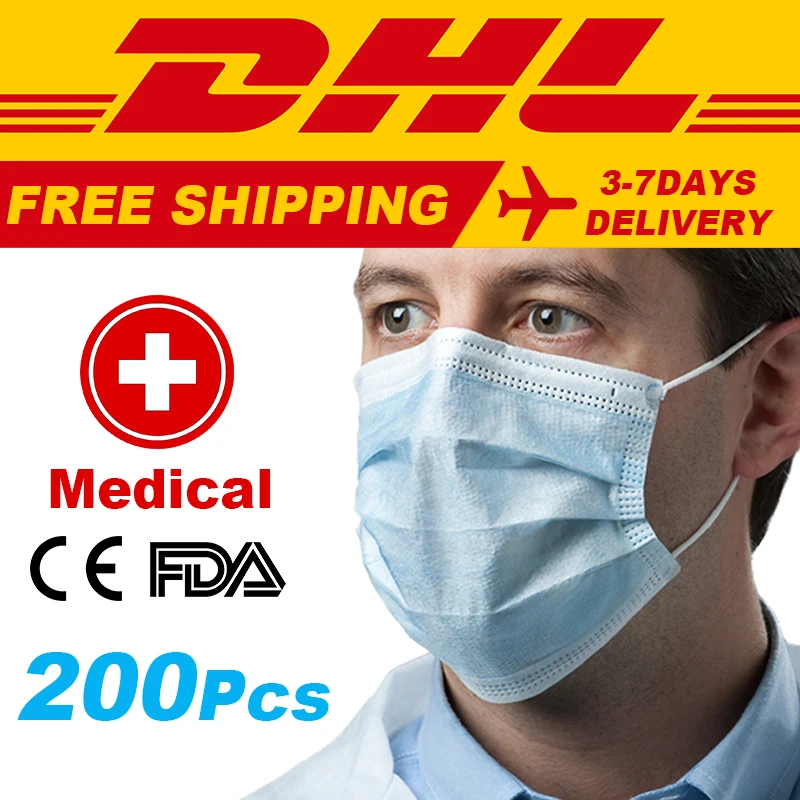 

DHL FAST FREE SHIPPING 200PcsMedical Surgical Face Masks 4 Layer Disposable Mouth Protective Mask N95 FFP3 CE Drop Shipping