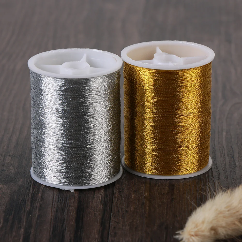 

1/2Roll 100 Metres Overlocking Sewing Machine Threads Gold/Silver Wire Cross Stitch Durable Embroidery Floss Sewing Supplies