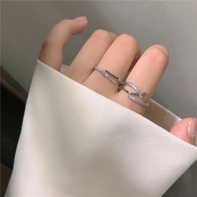 925 Sterling Silver Open Adjustable Ring Shiny Zircon Multifunctional Decoration Simple Index Finger Ring Female Wedding Jewelry silver rings,silver ring,wedding rings