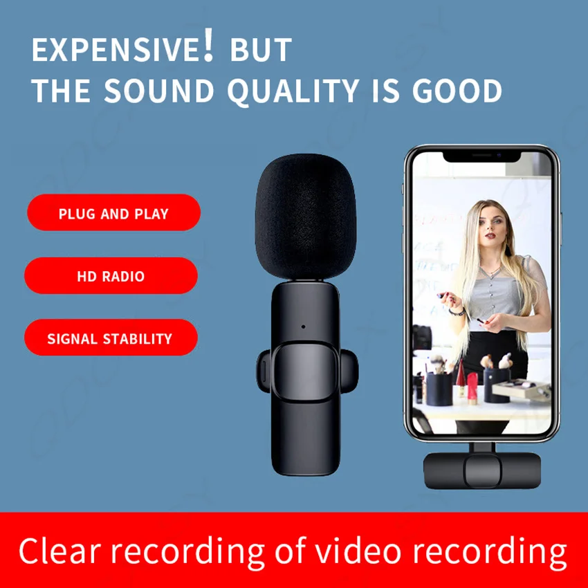 Wireless Lavalier Microphone Portable Audio Video Recording Mic For Iphone Android Live