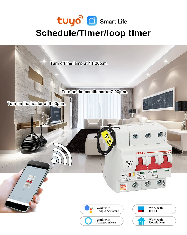 Smart Life 3P WiFi умный выключатель защита от перегрузки короткого замыкания для Amazon Alexa для умного дома
