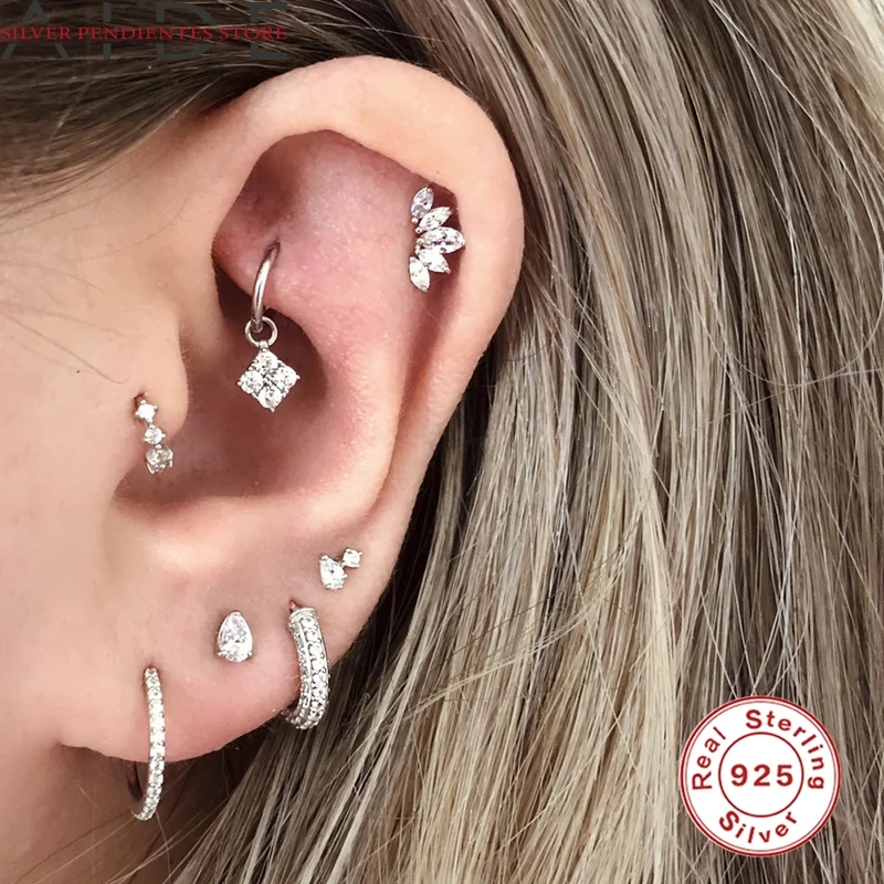 AIDE 6mm/8mm CZ Crystal Piercing Ear Tragus Cartilage Jewelry 925 Silver Nose Hoop Nose Ring 2020 Body Jewelry Wholesale-2