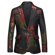

Oversized Mens Business Party Casual Blaaer Retro Floral Print Stitching Single-breasted Mens Stage Host Costume