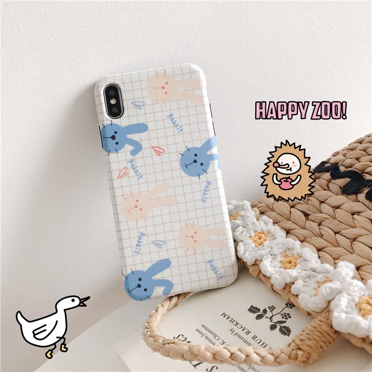 For iPhone 7plus case Retro Simple lattice Cartoon rabbit cute Phone case for coque iPhone 7 7 Plus 6 8 6s Plus X XR xs max case