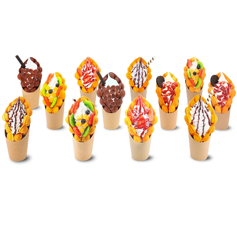 Hongkong Egg Bubble Ice Cream Waffle Mold Fake Dood Model Simulation Ice Cream Eggettes Puff Waffle Sample Window Display