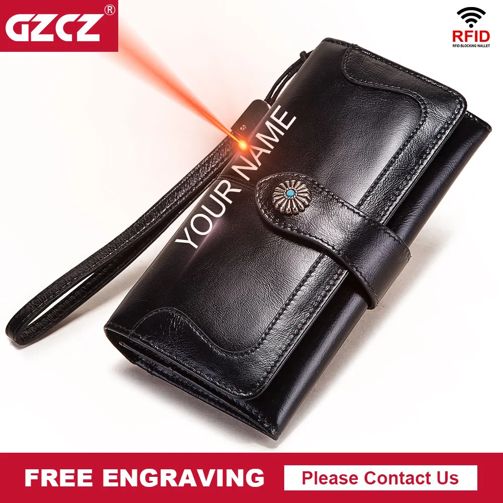 

2020 Famous Brand Women Clutch Genuine Leather Wallet RFID Top Quality Card Holder Luxury Money Bag For iPhone Carteira Fashion
