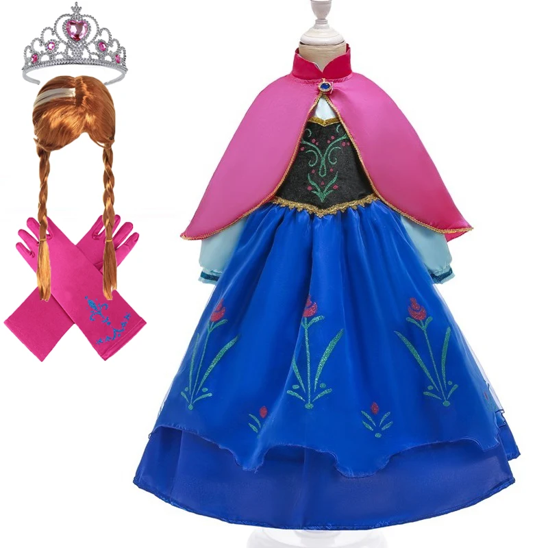 Перчатки для волос с короной; платье для маленьких девочек; Рождественский карнавальный костюм принцессы Анны; весеннее платье для дня рождения; Vestidos Menina