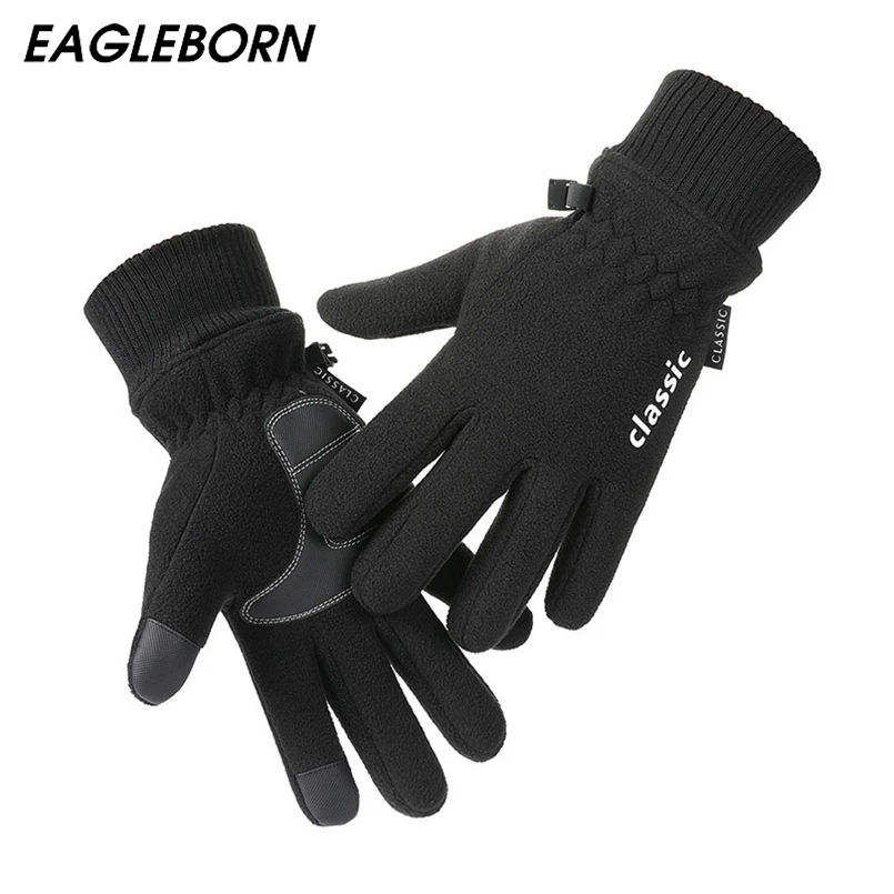 

New Cycling Gloves Men Gloves Polar Fleece Plus Velvet Thick Warm Winter Gloves Sports Driving Touch Screen Black Gloves for Men