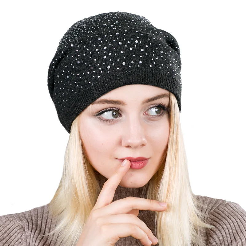 

2019 New Winter Knitted Hat Woman Water Drill Wool Diamond Hat Explosion