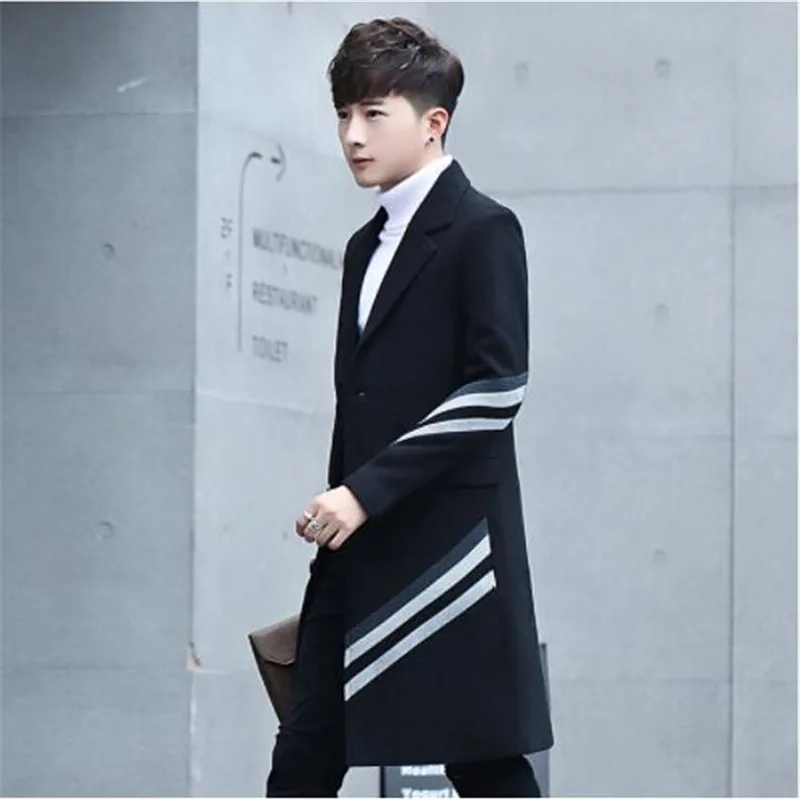 Hot Selling New Men's Stripes Long Coats& Jackets Fashion Business Casual Men Trench Slim Comfortable Clothing Size S M L-3XL