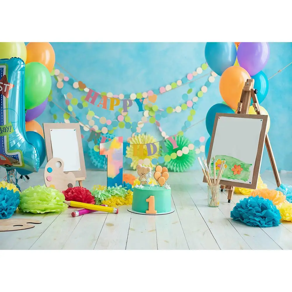 Photographic Backdrops Painting Balloons Cake Vinyl Cloth Background for Baby Children 1 Birthday Party Photophone Photo Studio |
