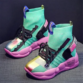 

Spring Autumn Chunky Stretch Mesh Ankle Boots Women Platform Dad Sneaker Wedge Sock Booties 8cm Increased Internal Pumps