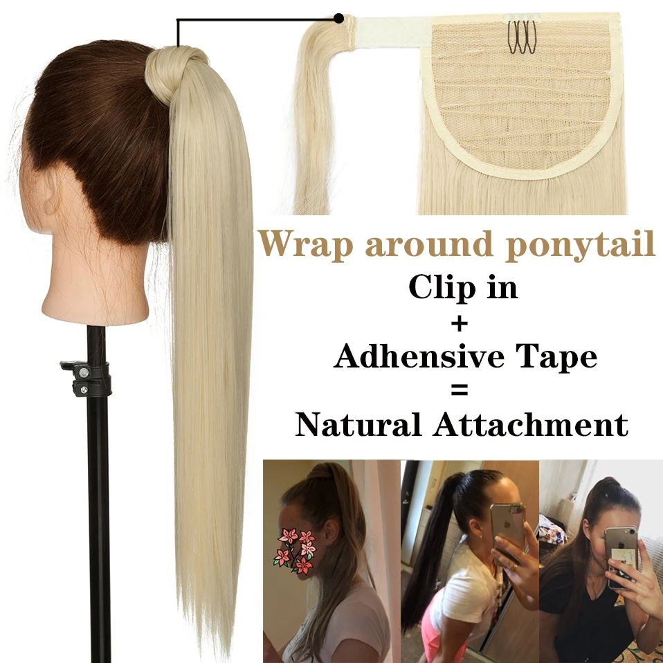 Fake Hair Extensions HAIRRO 23 Inches Long Straight Wrap Around Clip In Ponytail Women Hair Extension Heat Resistant Synthetic Pony Tail Fake Hair