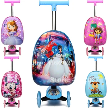 

Travel suitcase on wheels child scooter suitcase skateboard trolley case lazy luggage bag for kids cartoon rolling luggage box
