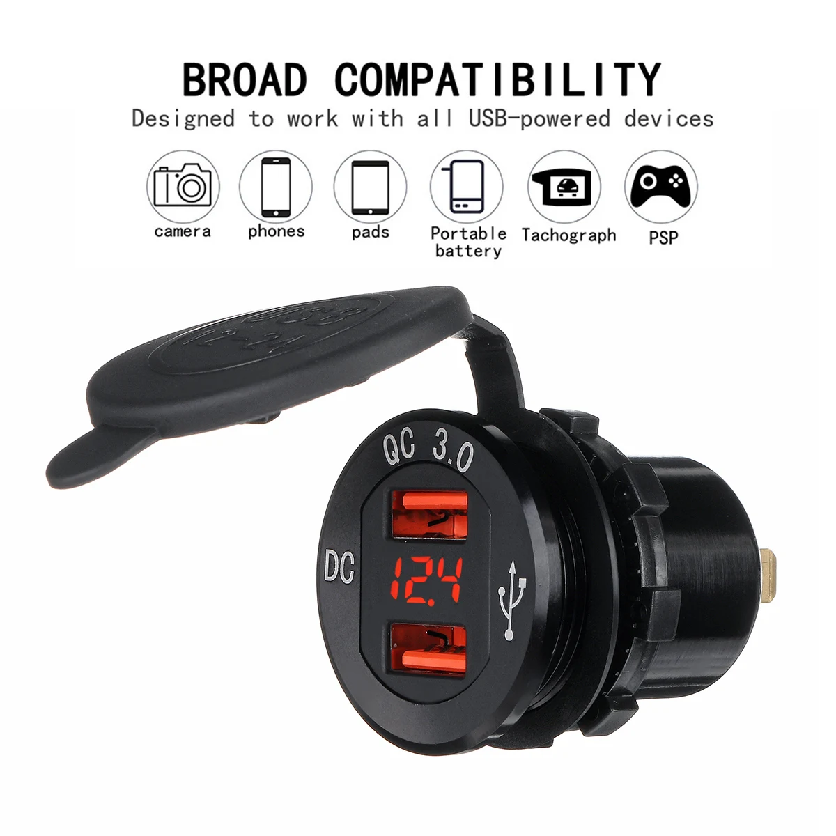 12 V-24 V Dual USB Автомобильное зарядное устройство для быстрой зарядки с 3,0 мотоцикл Зарядное устройство гнездо Зарядное устройство светодиодный цифровой вольтметр метр монитор