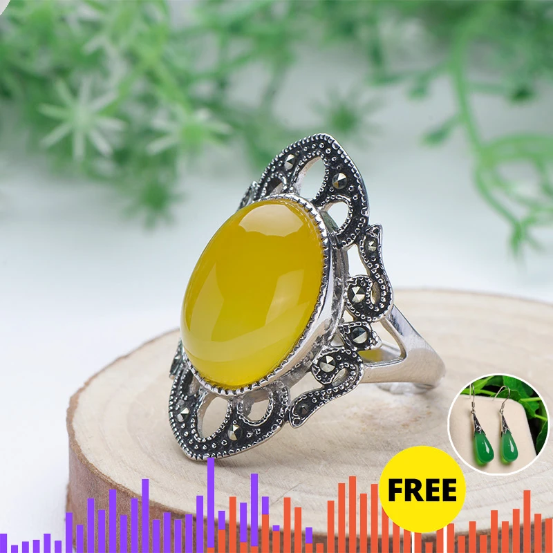 

Buy 1 Get 1 Free Jadery 925 Sterling Silver Rings Yellow Chalcedony Oval Jade Ring Open Wedding Rings Gifts Women Jewelry 11.11
