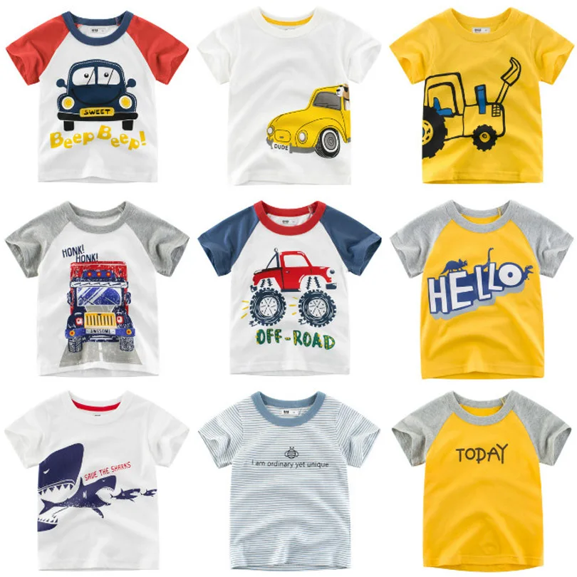 Летняя футболка для маленьких мальчиков хлопковые топы с мультяшным принтом
