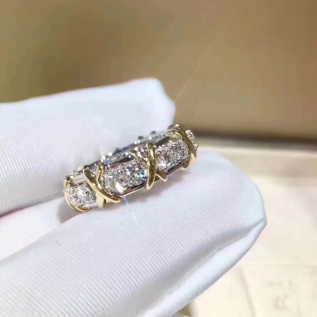 Silver Ring Cross 10K Gold 4mm Lab Diamond 925 sterling Engagement Wedding band For Women Men Party Jewelry