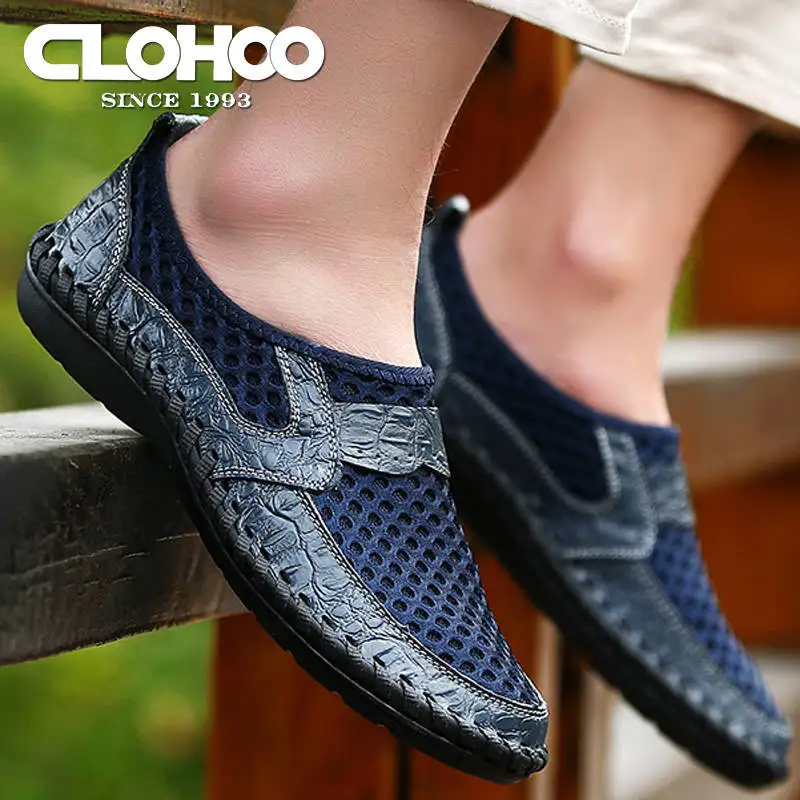 

Men Shoes 2019 Genuine Leather mens Mesh Shoes Casual Breathable Sandals Male Beach Sneakers Flats Loafers Driving Shoes Men