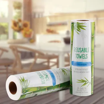 

25pcs/Roll Bamboo Fiber Reusable Absorbent Cleaning Home Paper Towel Thick Quick Dry Kitchen Soft Washable