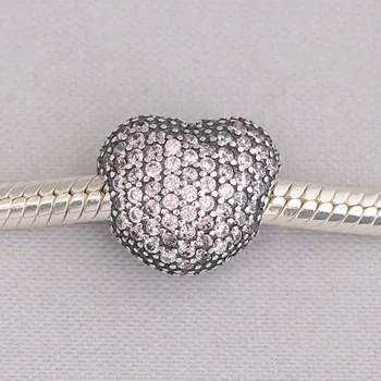 

S925 Bead DIY Jewelry Open My Heart Clips Stoppers Cyrstal Charm fit Lady Bracelet Bangle Pink CZ