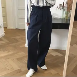 2019 Ранняя осень новые корейские женские короткие брюки с высокой талией широкие брюки высококачественные Свободные повседневные льняные
