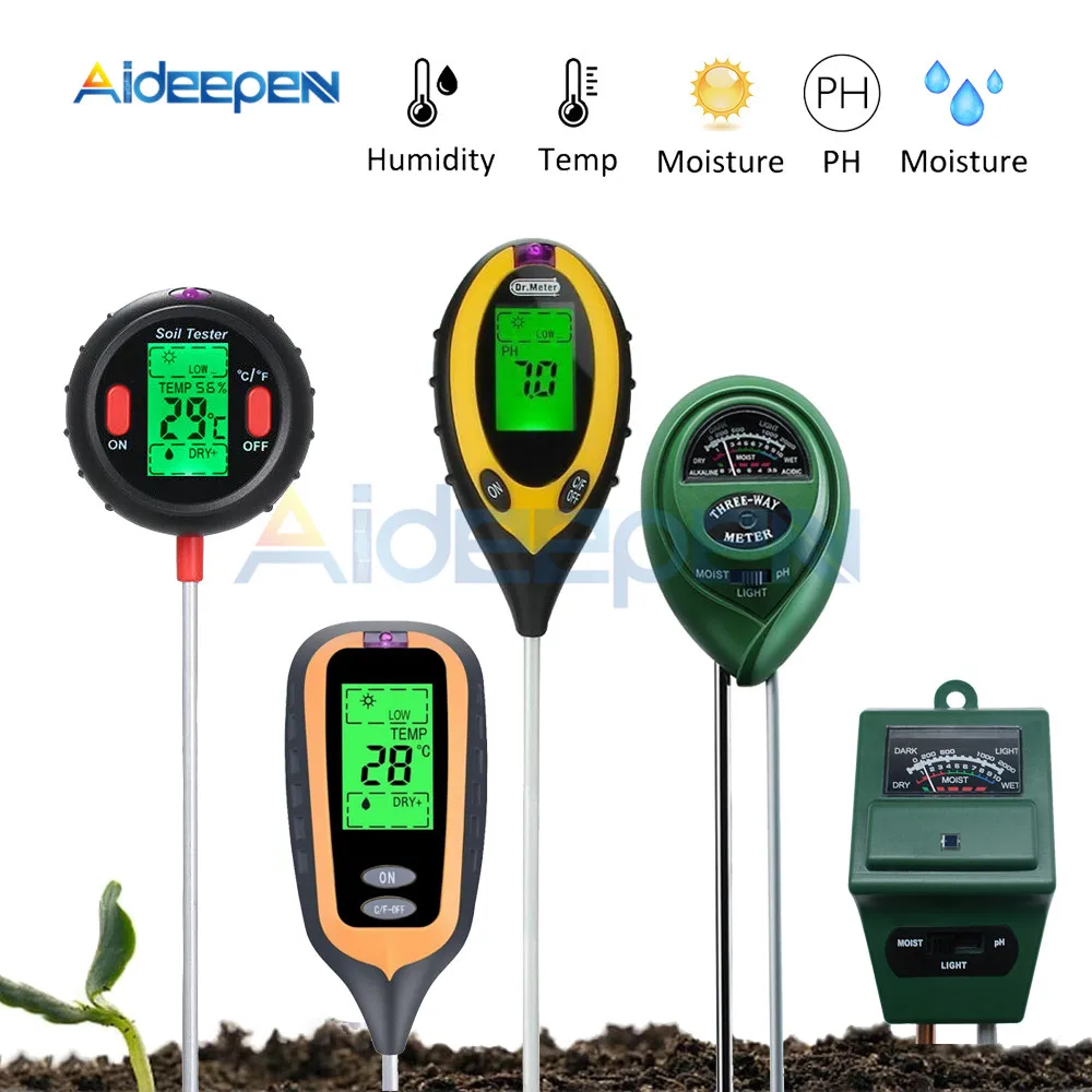 

3/4/5 in 1 Soil Ph Meter Tester PH Moisture Meter Temperature Humidity Sunlight Intensity Measurement Analysis Acidity Alkali