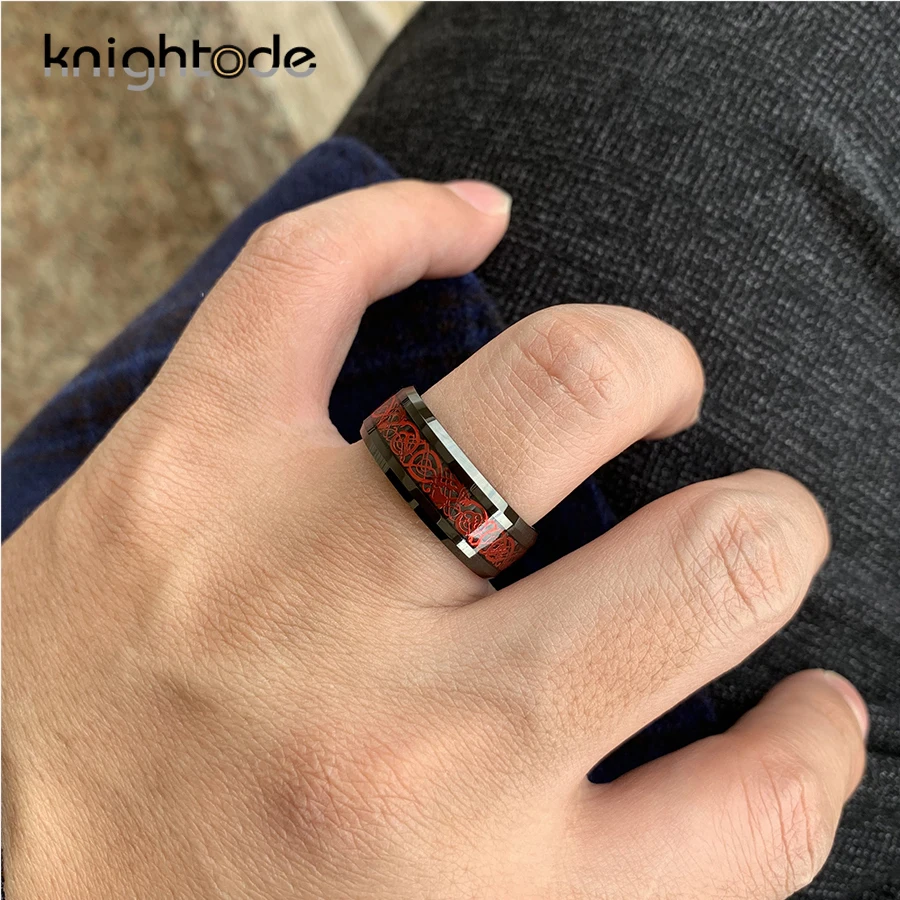 Кольца из карбида вольфрама с красным драконом 8 мм|Обручальные кольца| |