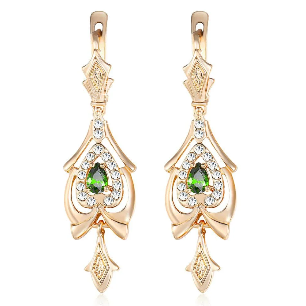 Висячие серьги для женщин Teardrop Olivine Green CZ люстра 585 розовое золото Женские Висячие серьги на День святого Валентина подарки KGE109 - Окраска металла: GE109